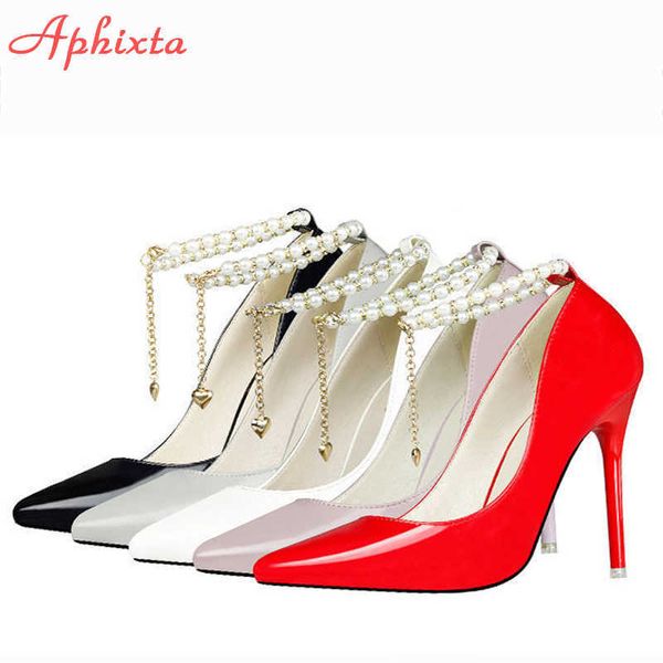 sandals aphixta luxo prola cristais bombas de corrente sapatos femininos 10cm super alta saltos finos apontados dedo do p do p couro patente, Black
sandals aphixta luxo prola cristais bombas de corrente sapatos femininos 10cm super alta saltos finos apontados dedo do p do p couro patente, Black