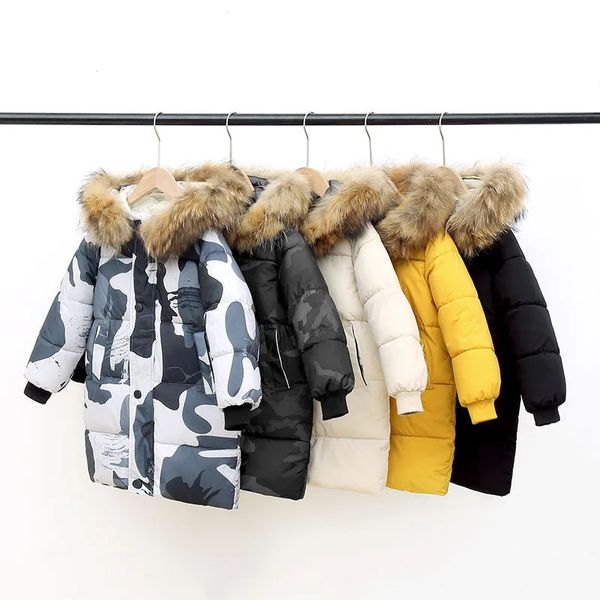 Designer 2026 Coats With Real Fur Hoods Kids' Thickened Warm Winter Parka, Extra Long Down Coat For Boys & Girls, Cotton baby Outerwear Free Shipping