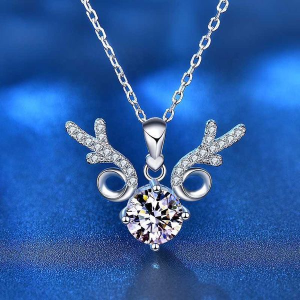 

Pendant Necklaces 2021 New 925 Silver Cute Deer Pendant Necklace Created Moissanite Necklaces for Women Fine Jewelry Original CZ Wedding Gift