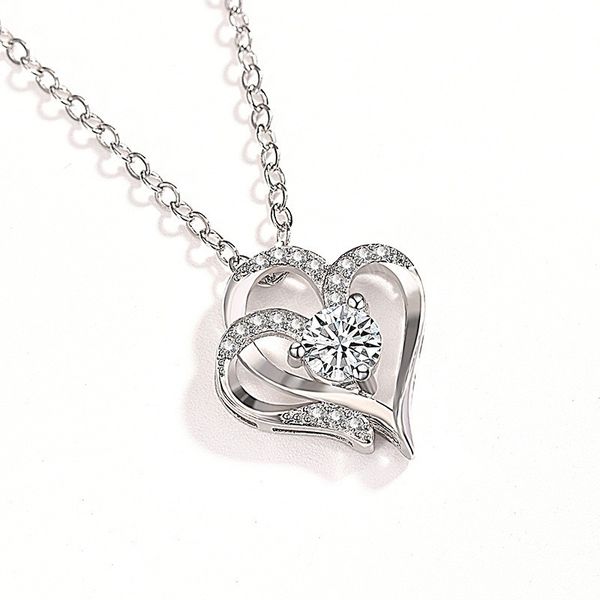 simple crystal double heart pendant luxury jewelry love heart necklaces valentine's day wedding jewelry, Silver
simple crystal double heart pendant luxury jewelry love heart necklaces valentine's day wedding jewelry, Silver