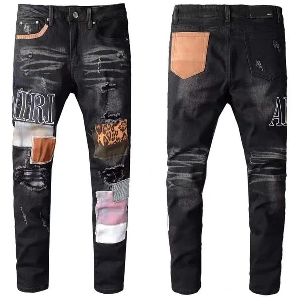 

Mens Jeans designer amirs women hight quality Straight Denim Trousers Embroidery pants hole Ripped Hole Biker Purple for men, Camouflage