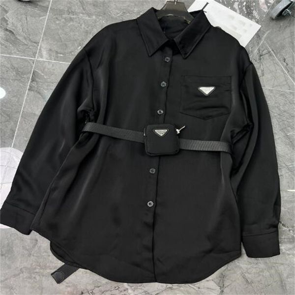 womens blouse designers triangle letter shirts chiffon women's shirt coat with belt waist bag, White
womens blouse designers triangle letter shirts chiffon women's shirt coat with belt waist bag, White
