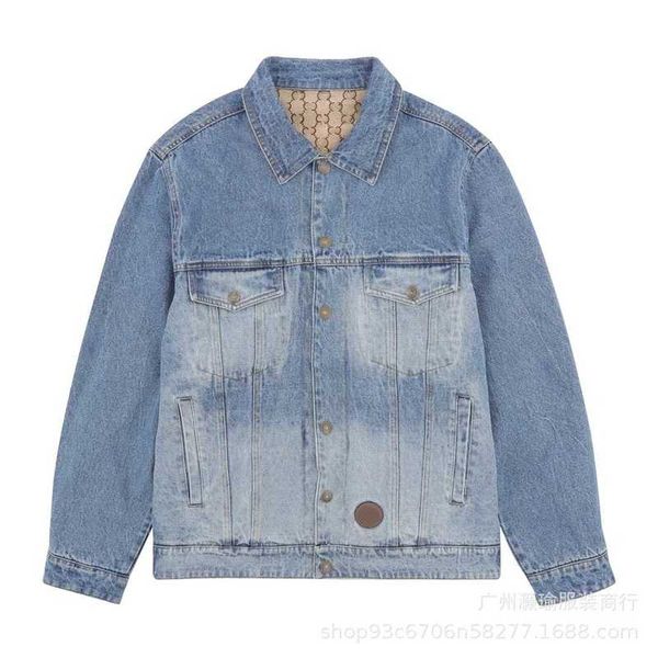 

Jackets Men' High Edition G Family Autumn and Winter All Over Print Old Flower Jacquard Double Sided Casual Loose Women' Denim Coat B928, Denim blue