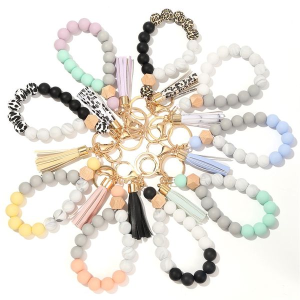 keychains for woman new food grade silicone bead key chain bracelet fashion wood bead bracelet key chain pu tassel anti-loss key ring design, Silver
keychains for woman new food grade silicone bead key chain bracelet fashion wood bead bracelet key chain pu tassel anti-loss key ring design, Silver