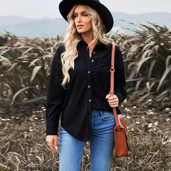color shiying solid shirt female autumn winter new style button up lapel pocket corduroy cardigan, White
color shiying solid shirt female autumn winter new style button up lapel pocket corduroy cardigan, White