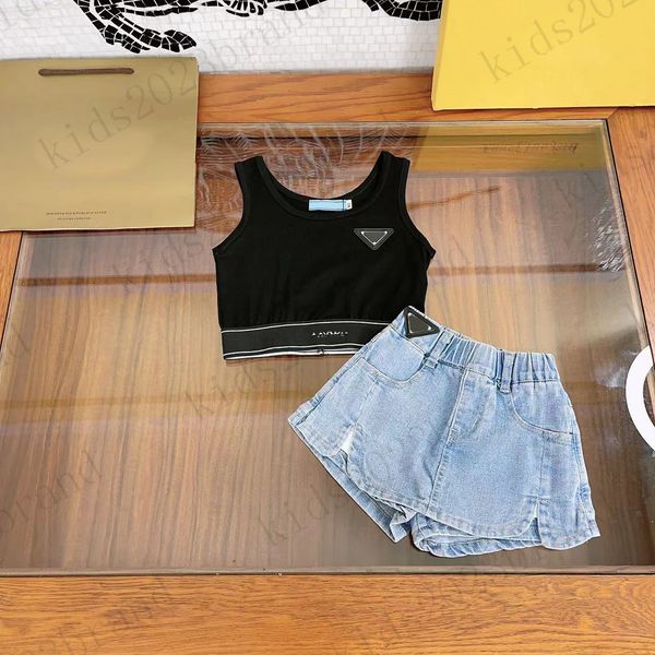 black color girls designer summer sets vest t shirts with denim skirt two pieces sets high end sleeveless t-shirts with short skirts 2023ss, White
black color girls designer summer sets vest t shirts with denim skirt two pieces sets high end sleeveless t-shirts with short skirts 2023ss, White