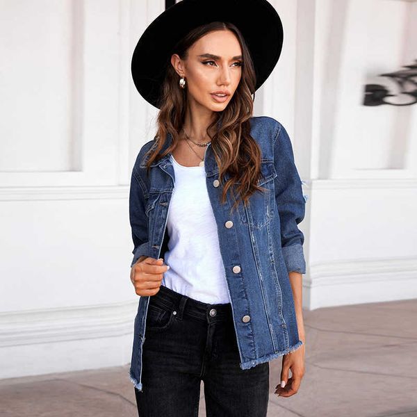 autumn and winter new denim women's leisure washed and worn out blue coat women, Black;brown
autumn and winter new denim women's leisure washed and worn out blue coat women, Black;brown