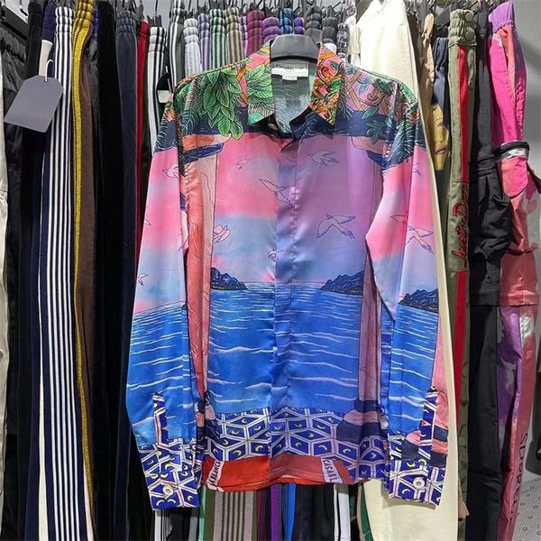 2023ss silk shirt men women full print hawaii beach shirts, White;black