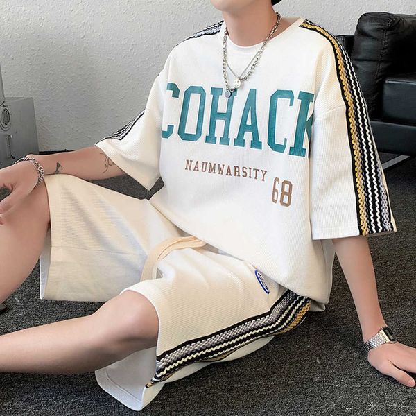 waffle sportswear suit men's summer short sleeve shorts two piece set fashion casual match handsome men's wear, White;black
waffle sportswear suit men's summer short sleeve shorts two piece set fashion casual match handsome men's wear, White;black