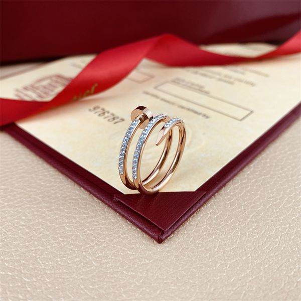 

Luxury Designer Nail Ring Women Jewelry Fashion Love Zircon Rings Stainless Steel Alloy Gold-Plated Process Fashion Accessories Never Fade Not Allergic