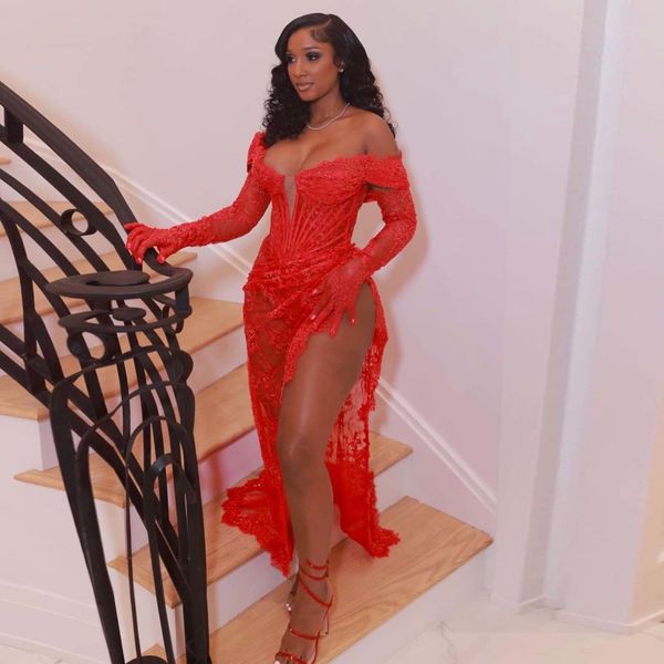 set party dresses red see thru lace split long prom with full gloves sleeves off shoulder women maxi dress to stylish 230131, Red;black
set party dresses red see thru lace split long prom with full gloves sleeves off shoulder women maxi dress to stylish 230131, Red;black