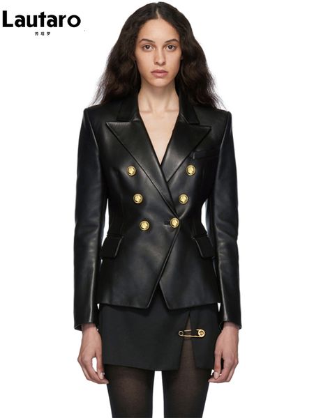 womens leather faux lautaro spring autumn short elegant luxury pu blazer women long sleeve golden buttons double breasted european fashion 2, Black
womens leather faux lautaro spring autumn short elegant luxury pu blazer women long sleeve golden buttons double breasted european fashion 2, Black