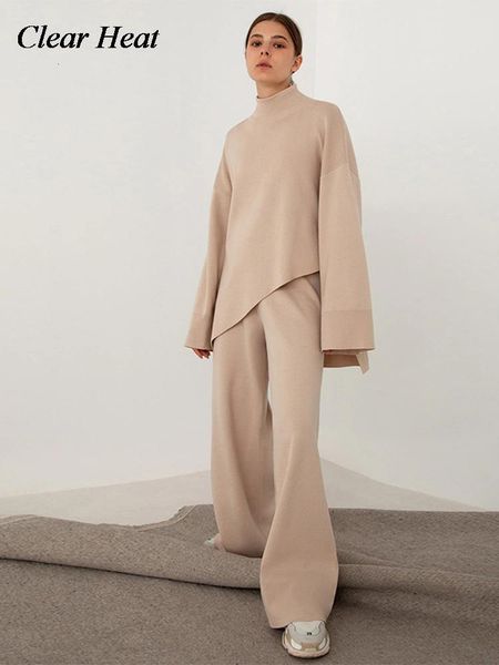 women's two piece pants woman bevel turtleneck sweater suit elegant irregular high waist wide leg sets autumn streetwear 230201, White
women's two piece pants woman bevel turtleneck sweater suit elegant irregular high waist wide leg sets autumn streetwear 230201, White