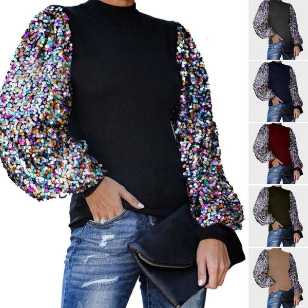 women's tshirt blouses fashion autumn winter mock neck sequins patchwork long puff sleeve blouse shirt 230131, White
women's tshirt blouses fashion autumn winter mock neck sequins patchwork long puff sleeve blouse shirt 230131, White