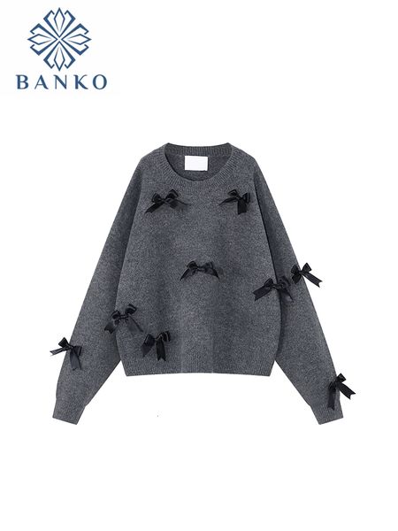 women's sweaters autumn winter women crew-neck solid color knitted pullover sweater bow decoration puff long sleeve loose knitwear jump, White;black
women's sweaters autumn winter women crew-neck solid color knitted pullover sweater bow decoration puff long sleeve loose knitwear jump, White;black