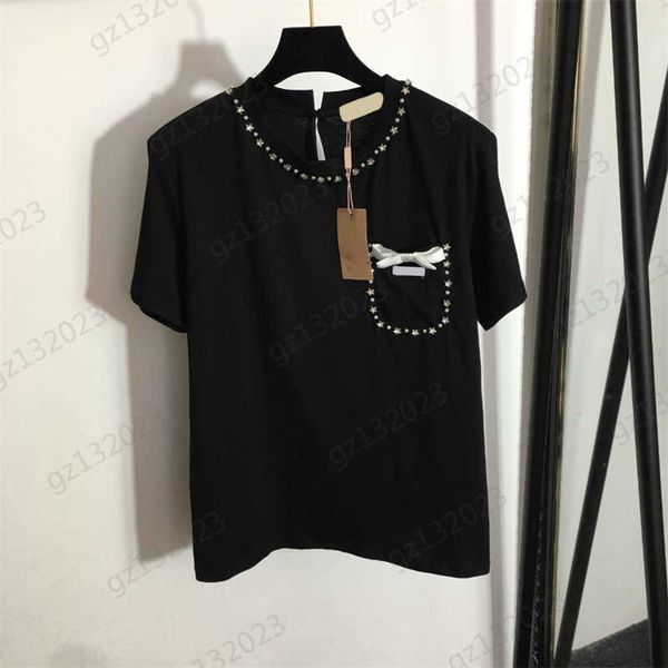 luxury t-shirts chest bow pearl embellished pocket crewneck pullover t-shirt hollowed out back buckle design short sleeve designer 2 colors, White
luxury t-shirts chest bow pearl embellished pocket crewneck pullover t-shirt hollowed out back buckle design short sleeve designer 2 colors, White