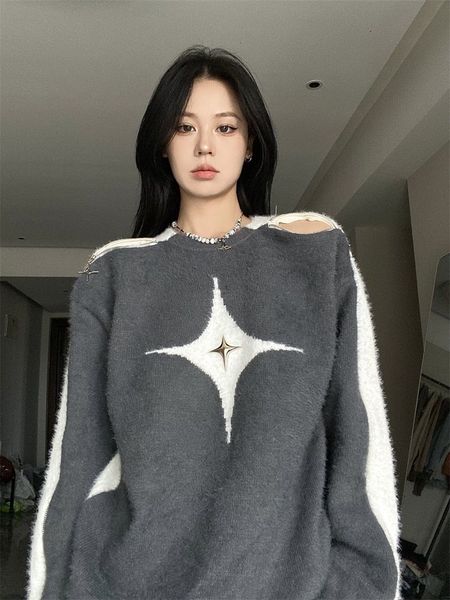 women's sweaters retro contrast color star sweater slash neck off shoulder long sleeve autumn harajuku fashion y2k jumpers 230201, White;black
women's sweaters retro contrast color star sweater slash neck off shoulder long sleeve autumn harajuku fashion y2k jumpers 230201, White;black