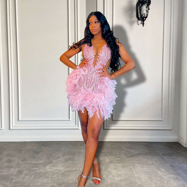 set party dresses luxury sheer neckline women cocktail dress pink feather black girl short prom for birthday 230131, Red;black
set party dresses luxury sheer neckline women cocktail dress pink feather black girl short prom for birthday 230131, Red;black
