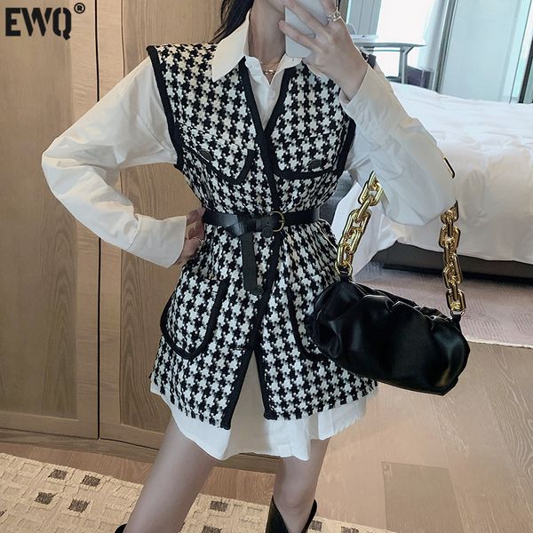 women's vests ewq autumn suit solid color simple women blouse chic sashes slim waist plaid panelled patchwork vest coats 2 piece set 23, Black;white
women's vests ewq autumn suit solid color simple women blouse chic sashes slim waist plaid panelled patchwork vest coats 2 piece set 23, Black;white