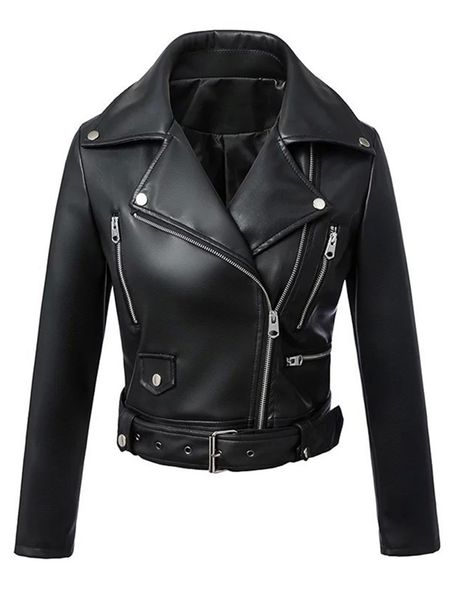 women's leather faux ftlzz women autumn winter black jackets zipper basic coat turndown collar motor biker jacket with belt 230131
women's leather faux ftlzz women autumn winter black jackets zipper basic coat turndown collar motor biker jacket with belt 230131