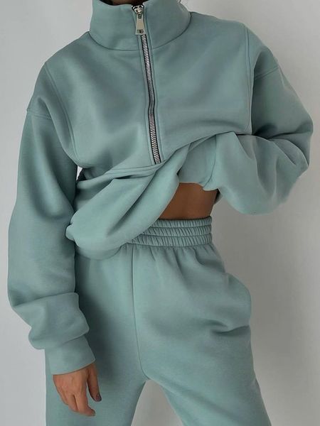 women's tracksuit chic zipper polo neck pullover suits female oversized solid sweatshirt trousers casual tracksuit two piece sets 23013, Gray
women's tracksuit chic zipper polo neck pullover suits female oversized solid sweatshirt trousers casual tracksuit two piece sets 23013, Gray