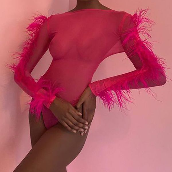 women's jumpsuits rompers omsj patchwork feather mesh see through bodysuits trendy long sleeve oneck women skinny jumpsuit party female, Black;white
women's jumpsuits rompers omsj patchwork feather mesh see through bodysuits trendy long sleeve oneck women skinny jumpsuit party female, Black;white