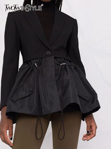 women's suits blazers twotwinstyle black for women notched loose long sleeve single button patchwork ruffle coats female spirng clothin, White;black
women's suits blazers twotwinstyle black for women notched loose long sleeve single button patchwork ruffle coats female spirng clothin, White;black