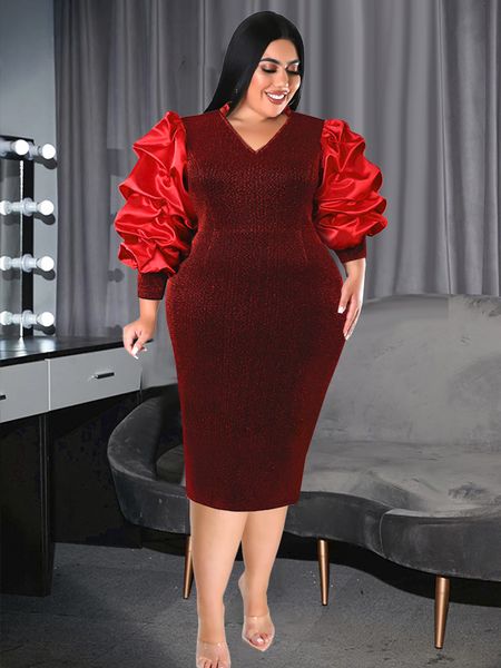 plus size dresses size red v neck wrist puff sleeve bodycon shiny knee length evening birthday event gowns for women party occasion 230201, Black
plus size dresses size red v neck wrist puff sleeve bodycon shiny knee length evening birthday event gowns for women party occasion 230201, Black