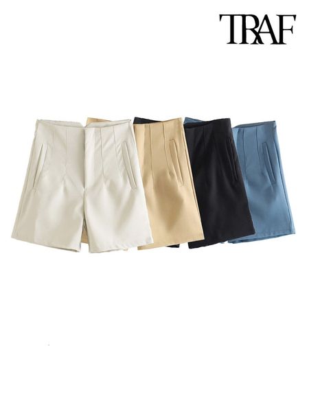 women's shorts traf women fashion front darts side pockets vintage high waist zipper fly female short pants mujer 230201, White;black
women's shorts traf women fashion front darts side pockets vintage high waist zipper fly female short pants mujer 230201, White;black