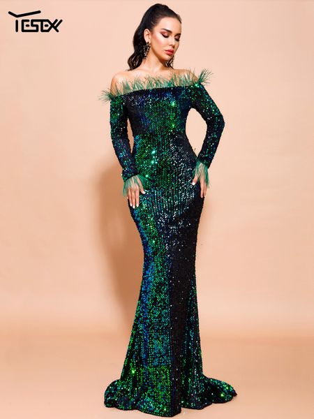 party dresses yeoff shoulder sequin evening dress women feather long sleeve maxi black prom bodycon stretchy backless 230201, White;black
party dresses yeoff shoulder sequin evening dress women feather long sleeve maxi black prom bodycon stretchy backless 230201, White;black