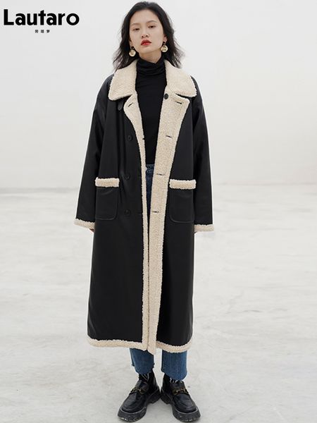 womens leather faux lautaro winter long warm thick reversible sheepskin coat women pockets double breasted luxury designer european fashion, Black
womens leather faux lautaro winter long warm thick reversible sheepskin coat women pockets double breasted luxury designer european fashion, Black