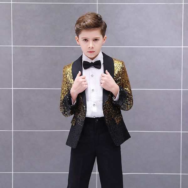 suits children's handsome fashion sequin suit set boy stage catwalk piano performance wedding costume kids blazer bowtie clothing set 2, Black
suits children's handsome fashion sequin suit set boy stage catwalk piano performance wedding costume kids blazer bowtie clothing set 2, Black