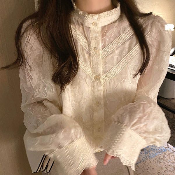 women's tshirt womens and blouses korean style spring sweet vintage puffer sleeve elegant lace shirt women button office ladies 230131, White
women's tshirt womens and blouses korean style spring sweet vintage puffer sleeve elegant lace shirt women button office ladies 230131, White