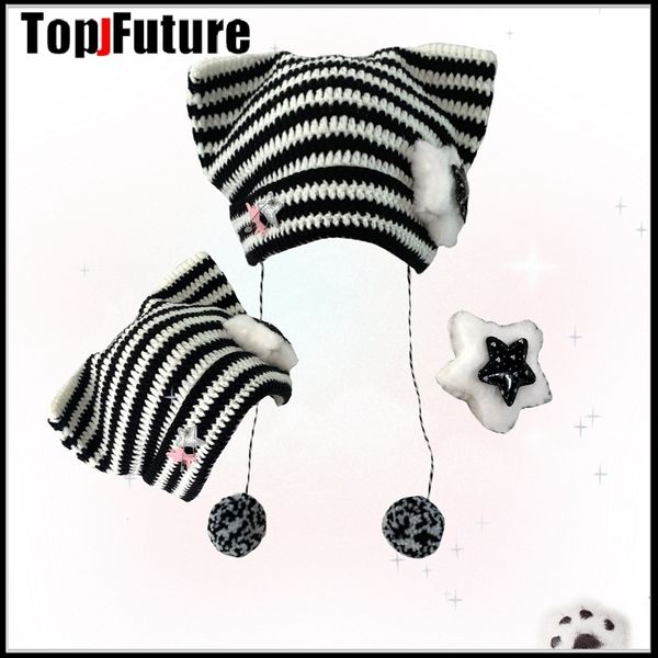 beanieskull caps harajuku gothic lolita japanese beanie hat little devil striped knitted cap autumn winter cute cat ears y2k girl women', Blue;gray
beanieskull caps harajuku gothic lolita japanese beanie hat little devil striped knitted cap autumn winter cute cat ears y2k girl women', Blue;gray