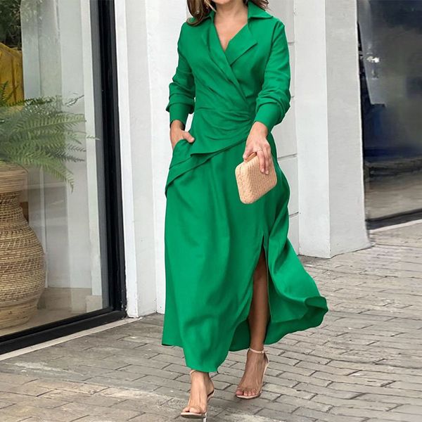 casual dresses ellafads women maxi dress fashion elegant long sleeve lapel v neck pleated solid single slit with pockets beach party 230131, Black;gray
casual dresses ellafads women maxi dress fashion elegant long sleeve lapel v neck pleated solid single slit with pockets beach party 230131, Black;gray