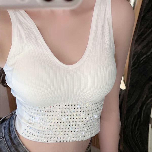 women's tanks camis summer crop women with rhinestones o-neck sleevelss cropped feminino camisole vest knit backness no rims tee corset, White
women's tanks camis summer crop women with rhinestones o-neck sleevelss cropped feminino camisole vest knit backness no rims tee corset, White