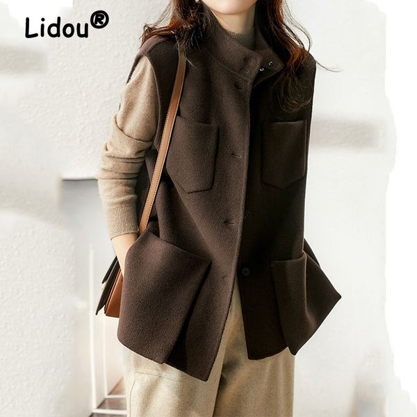 women's vests elegant autumn winter fashion woolen vest coat women vintage simple solid color loose waistcoat chic pocket cardigan 230, Black;white
women's vests elegant autumn winter fashion woolen vest coat women vintage simple solid color loose waistcoat chic pocket cardigan 230, Black;white