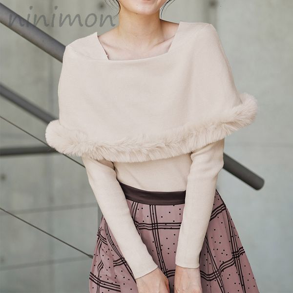 women's sweaters ninimon fur trim collar knit jumpers women fuzzy cloak temperament knitted pullover solid autumn winter slim 230131, White;black
women's sweaters ninimon fur trim collar knit jumpers women fuzzy cloak temperament knitted pullover solid autumn winter slim 230131, White;black