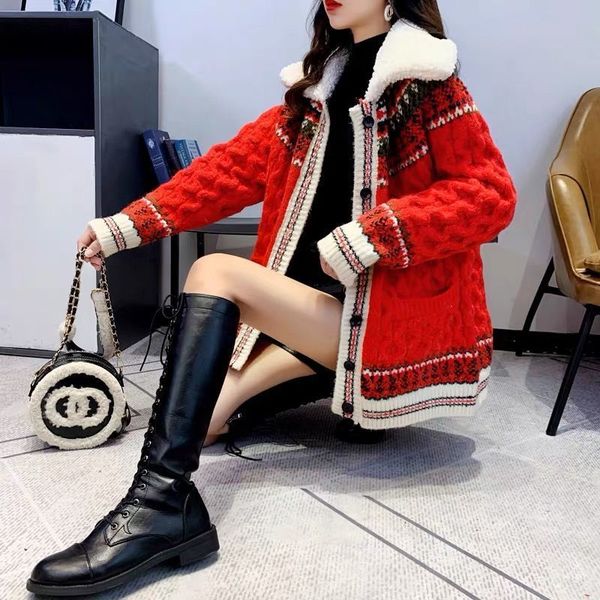 women's jackets red christmas coats girls students loose knitted cardigan sweaters warm plush winter spring women casual sweater female, Black;brown
women's jackets red christmas coats girls students loose knitted cardigan sweaters warm plush winter spring women casual sweater female, Black;brown