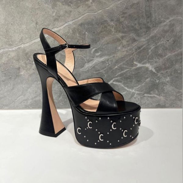 high-heeled sandals for womens fashion buckle designer metal nail full of drill embellishment super high platform sandal15.5cm chunky high h, Black
high-heeled sandals for womens fashion buckle designer metal nail full of drill embellishment super high platform sandal15.5cm chunky high h, Black
