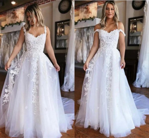 2023 gorgeous wedding dresses bridal gown lace applique off the shoulder tulle straps a line covered buttons sweep train plus size custom ma, White
2023 gorgeous wedding dresses bridal gown lace applique off the shoulder tulle straps a line covered buttons sweep train plus size custom ma, White