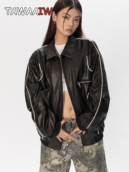 womens jackets tawaaiw zipper spring autumn pu leather women loose coat female streetwear motorcycle outerwear oversized y2k 230202, Black;brown
womens jackets tawaaiw zipper spring autumn pu leather women loose coat female streetwear motorcycle outerwear oversized y2k 230202, Black;brown