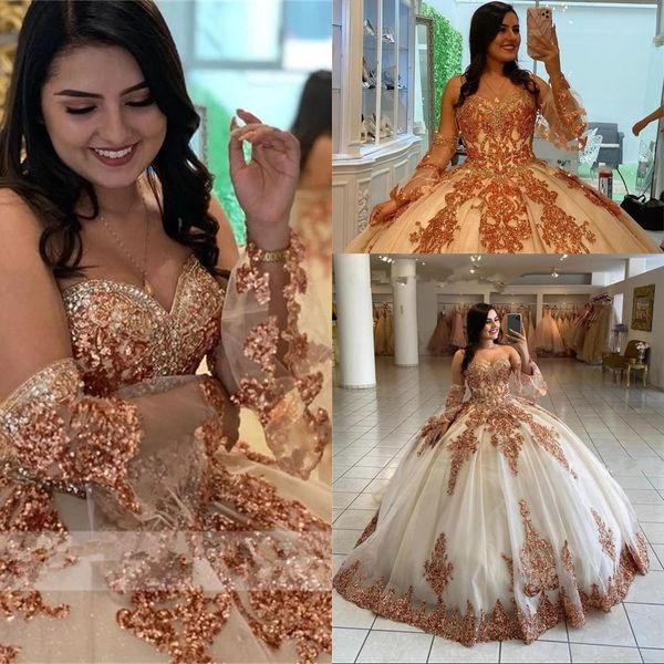 2023 rose gold ball gown quinceanera dresses bridal gowns sparkly sequined lace crystal beads illusion open back sequins half sleeves sweet, Blue;red
2023 rose gold ball gown quinceanera dresses bridal gowns sparkly sequined lace crystal beads illusion open back sequins half sleeves sweet, Blue;red