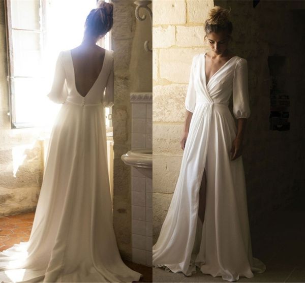 simply designed a line wedding dresses summer bohemian chiffon bridal gowns with split v neck backless bridal gowns vestidos bc15010, White
simply designed a line wedding dresses summer bohemian chiffon bridal gowns with split v neck backless bridal gowns vestidos bc15010, White