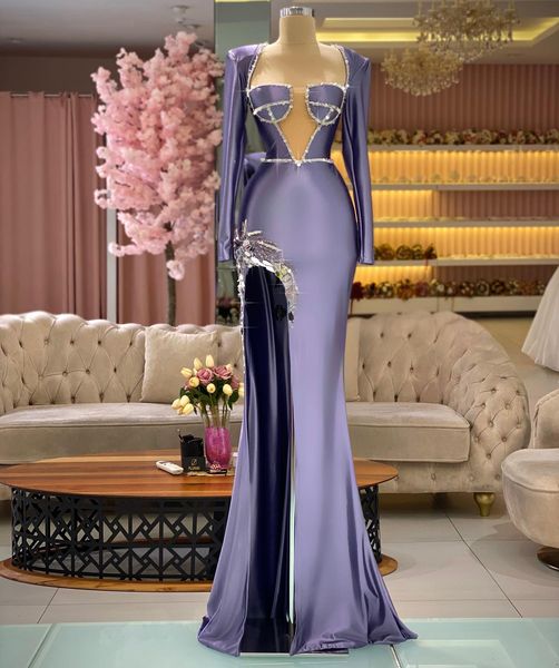 split mermaid prom dresses long sleeve sparkly beading crystal satin evening gowns formal vestidos de noche, Black
split mermaid prom dresses long sleeve sparkly beading crystal satin evening gowns formal vestidos de noche, Black
