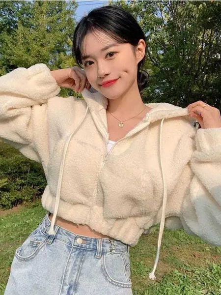 women's hoodies sweatshirts deeptown korean fashion lamb wool zip up solid short women sweet loose hooded long sleeve autumn 2022 y230, Black
women's hoodies sweatshirts deeptown korean fashion lamb wool zip up solid short women sweet loose hooded long sleeve autumn 2022 y230, Black