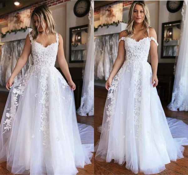 summer bohemian lace tulle wedding dresses simple designed a line off shoulder appliques ruffles long bridal gowns plus size bc14991, White
summer bohemian lace tulle wedding dresses simple designed a line off shoulder appliques ruffles long bridal gowns plus size bc14991, White