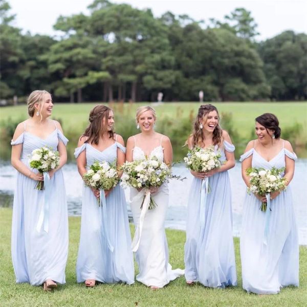 2023 light blue bridesmaid dresses off the shoulder spaghetti straps a line floor length ruched sleeveless custom made plus size maid of hon, White;pink
2023 light blue bridesmaid dresses off the shoulder spaghetti straps a line floor length ruched sleeveless custom made plus size maid of hon, White;pink