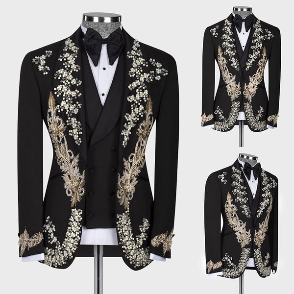 luxury men wedding tuxedos tailor made 3 pieces appliques crystal beading pants suits formal business prom party tailored, Black;gray
luxury men wedding tuxedos tailor made 3 pieces appliques crystal beading pants suits formal business prom party tailored, Black;gray
