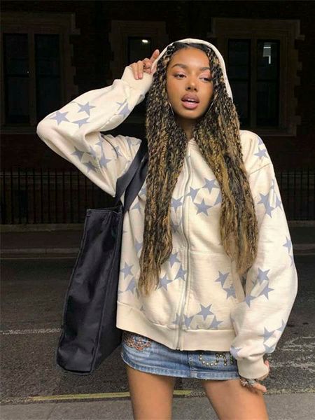 women's hoodies sweatshirts goth star print women high street harajuku retro zip up hoodie loose casual y2k grunge sweatshirt clothes, Black
women's hoodies sweatshirts goth star print women high street harajuku retro zip up hoodie loose casual y2k grunge sweatshirt clothes, Black